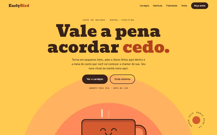 Página inicial do conceito Early Bird Coffee
