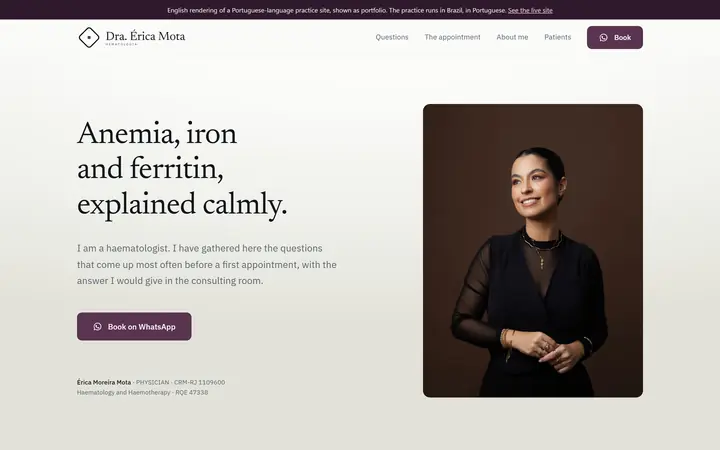 Home page of the Dr. Érica Mota haematology site