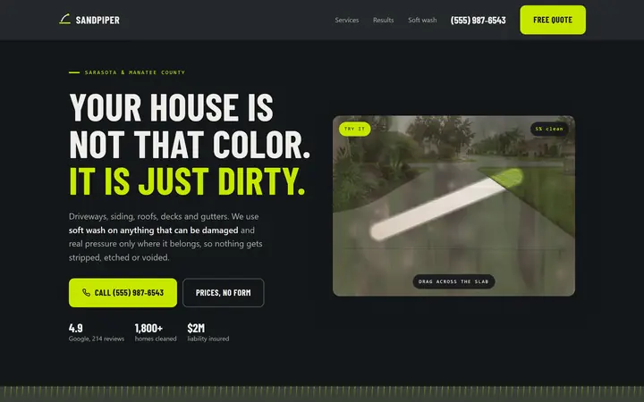 Home page of the Sandpiper Exterior Cleaning concept