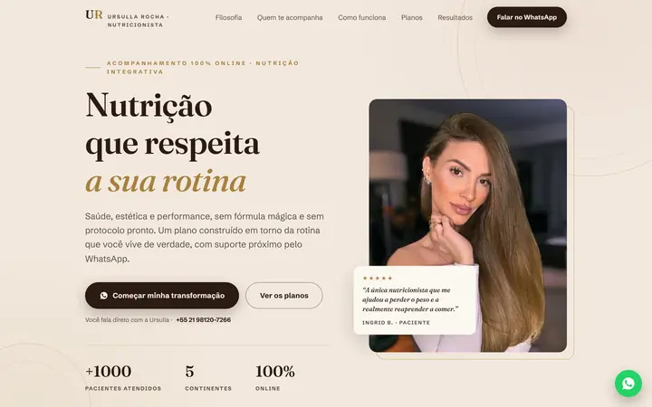 Página inicial do conceito de nutrição da Ursulla Rocha