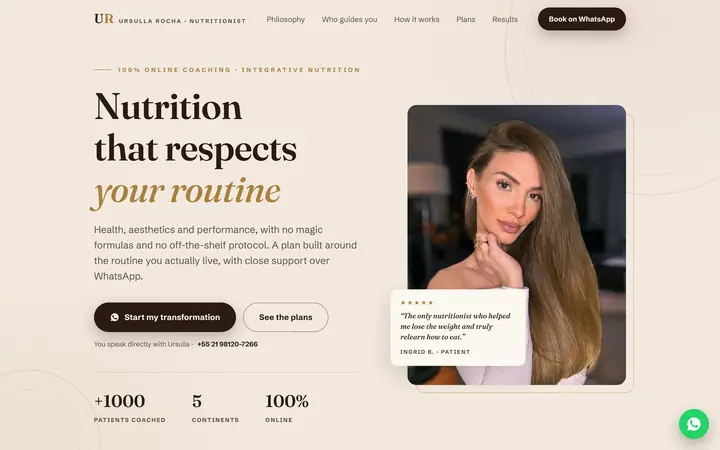 Home page of the Ursulla Rocha nutrition concept